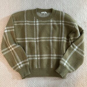 Z Supply Plaid Olive Green Crewneck Sweater